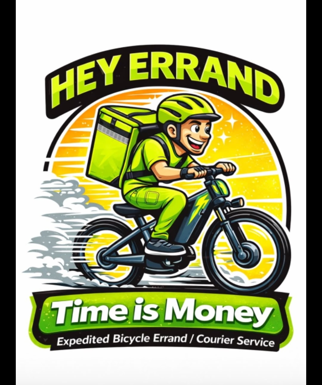 Hey Errand courier riding an e-bike with a delivery pack